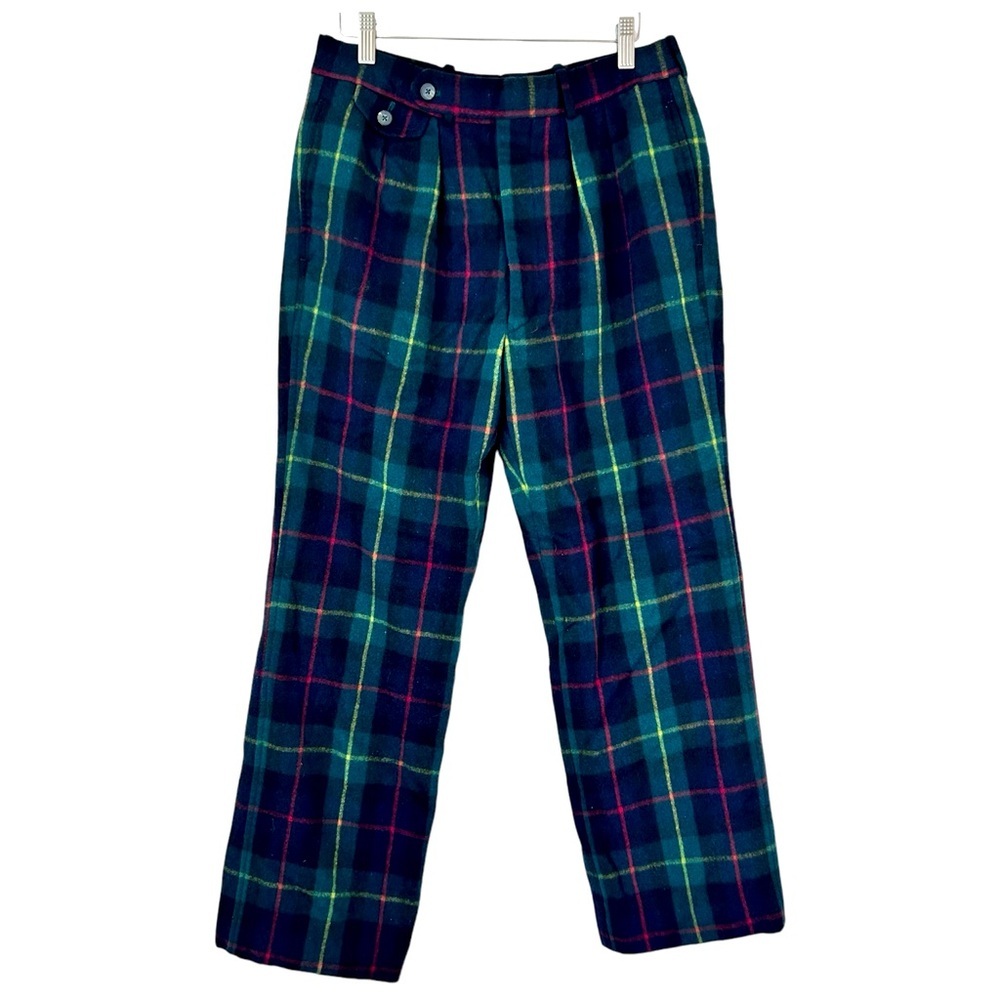 Peters Vintage 100% Pure Wool Tartan Plaid Straight Leg Ankle Length Pants 30x28